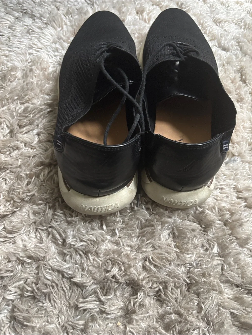 Nautica Men’s Black Knit Lace-Up Sneakers with White Sole